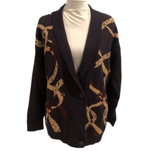 Vintage Norton McNaughton Acrylic Knit Sweater Brown Tan Ribbon Large Women